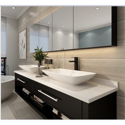 Modern Double Sink High Gloss Black Solid Wood Bathroom Vanity Cabinet , Bathroom Vanity cabinet